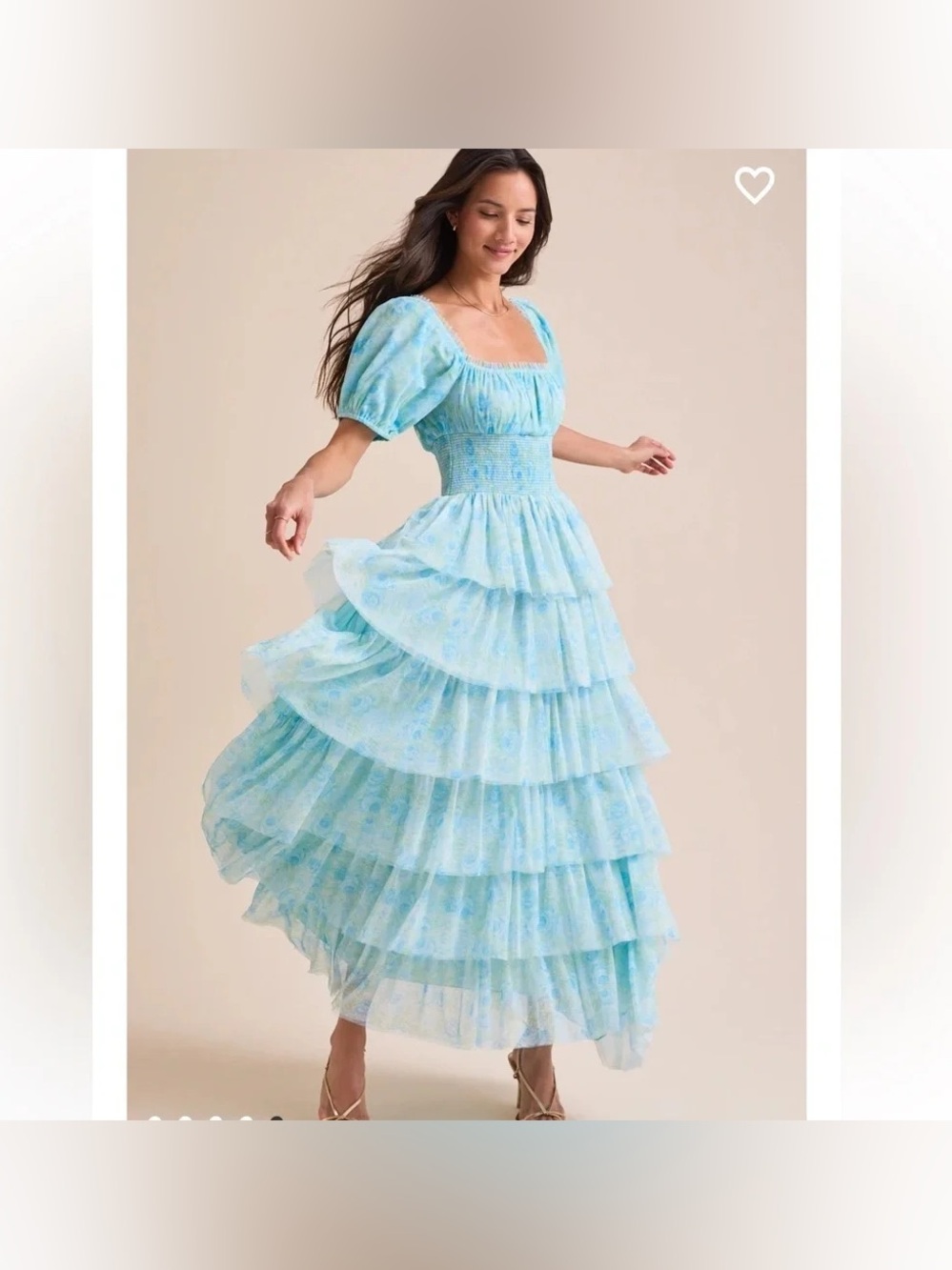 Altar'd State Sky-Blue Tiered Puff-Sleeve Maxi Dress